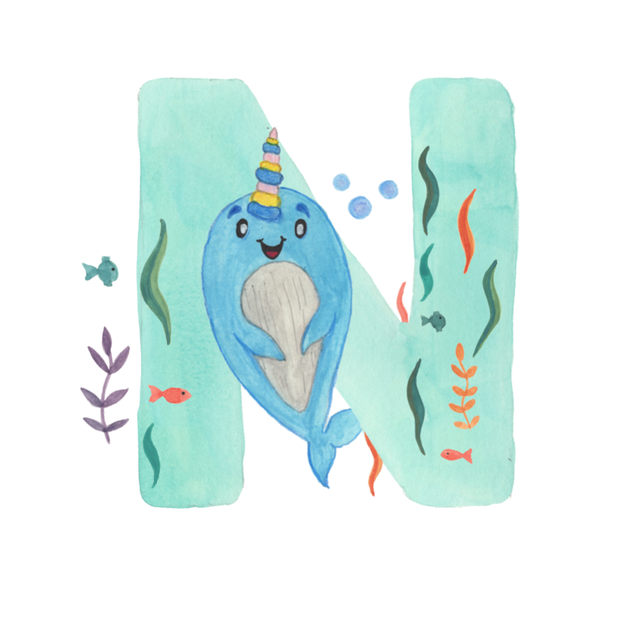 Sealife Monogram Art Print — Personalized Ocean Nursery Letter